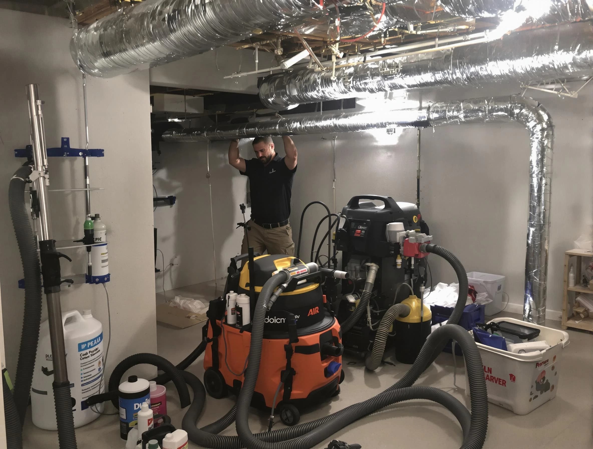 West Valley City Air Duct Cleaning specialist performing professional mold removal from air ducts using safety equipment in West Valley City