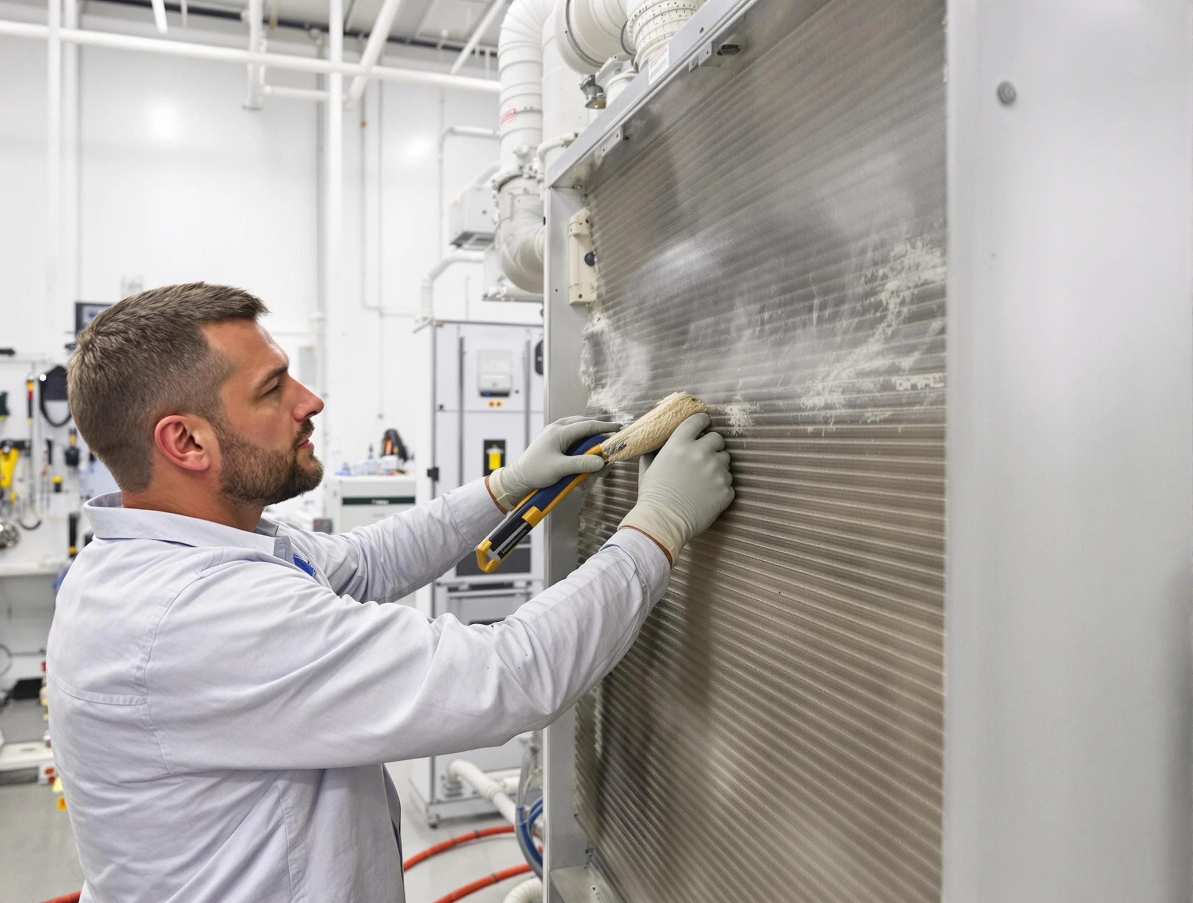 West Valley City Air Duct Cleaning technician performing precision commercial coil cleaning at a West Valley City business